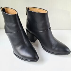 Nisolo Dari Black Leather Commuter Mid-Heel Zip Ankle Boots Womens Size 8.5 EUC